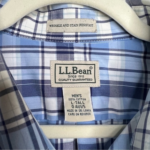 L.L. Bean 100% Cotton Wrinkle and Stain Resistant Plaid Button Down Size L Tall - Picture 2 of 7